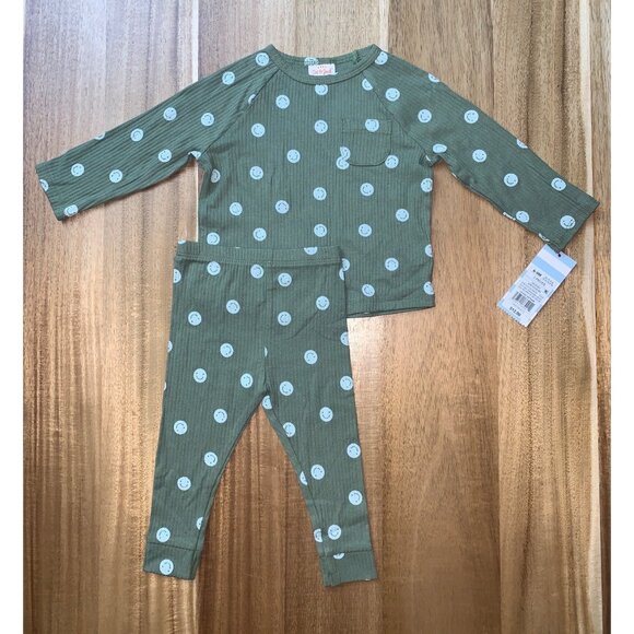 Cat & Jack Baby 2-Piece Olive Green Dot Smiley Face Pattern Outfit Set Size 6-9M - Picture 1 of 6